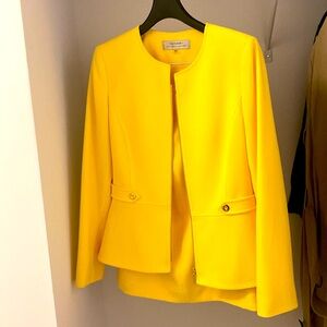 Sun yellow gold zipper front Tahari skirt and blazer set